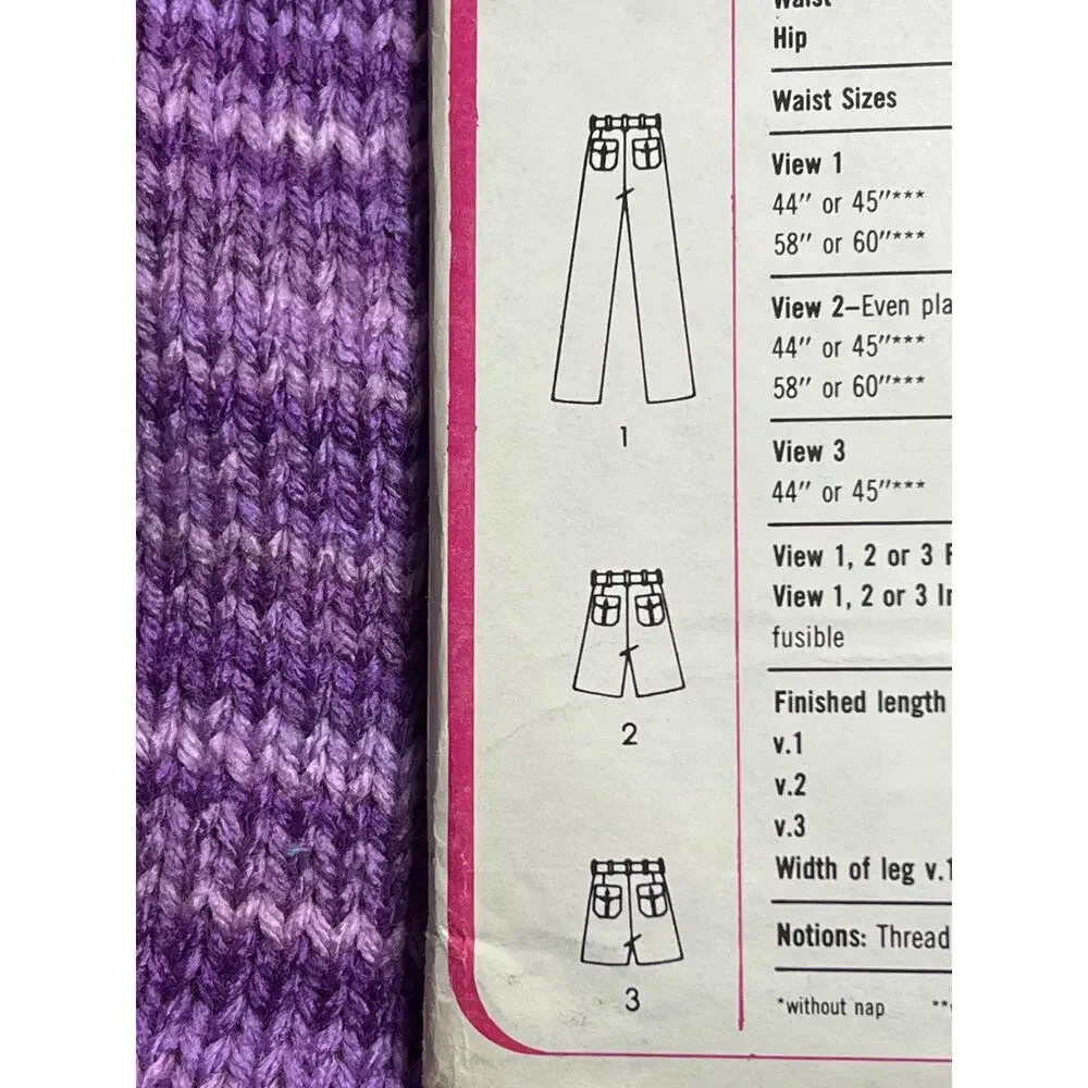 Simplicity 8991 sewing pattern Mesn pants shorts 1970s size 39